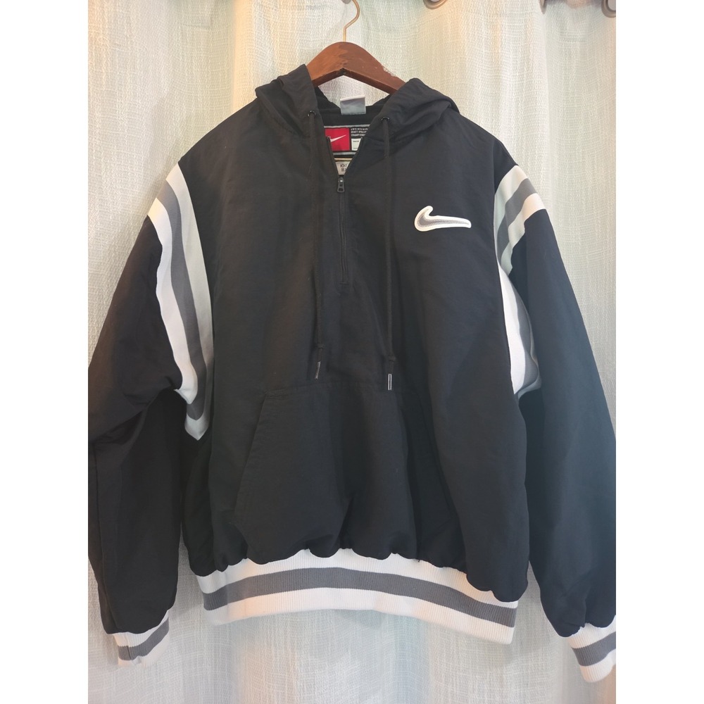 Nike Authentics Woven Lined 1/2-Zip Hoodie Jacket Size Medium Black
